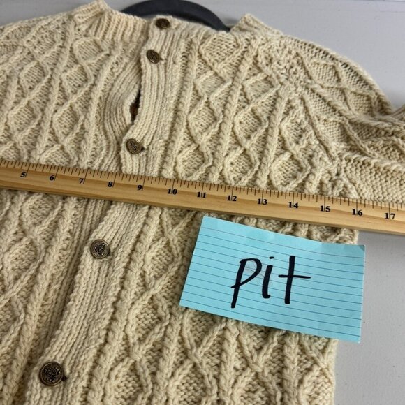 Vintage Aran Style  Fisherman Rustic Cable Knit Wool Button Down Cardigan - Picture 10 of 12